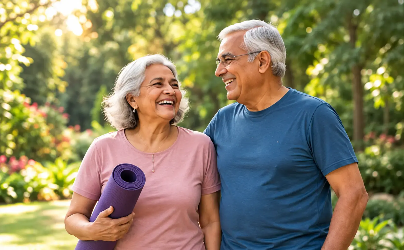 Older Indian couple enjoying an active, healthy day outdoors